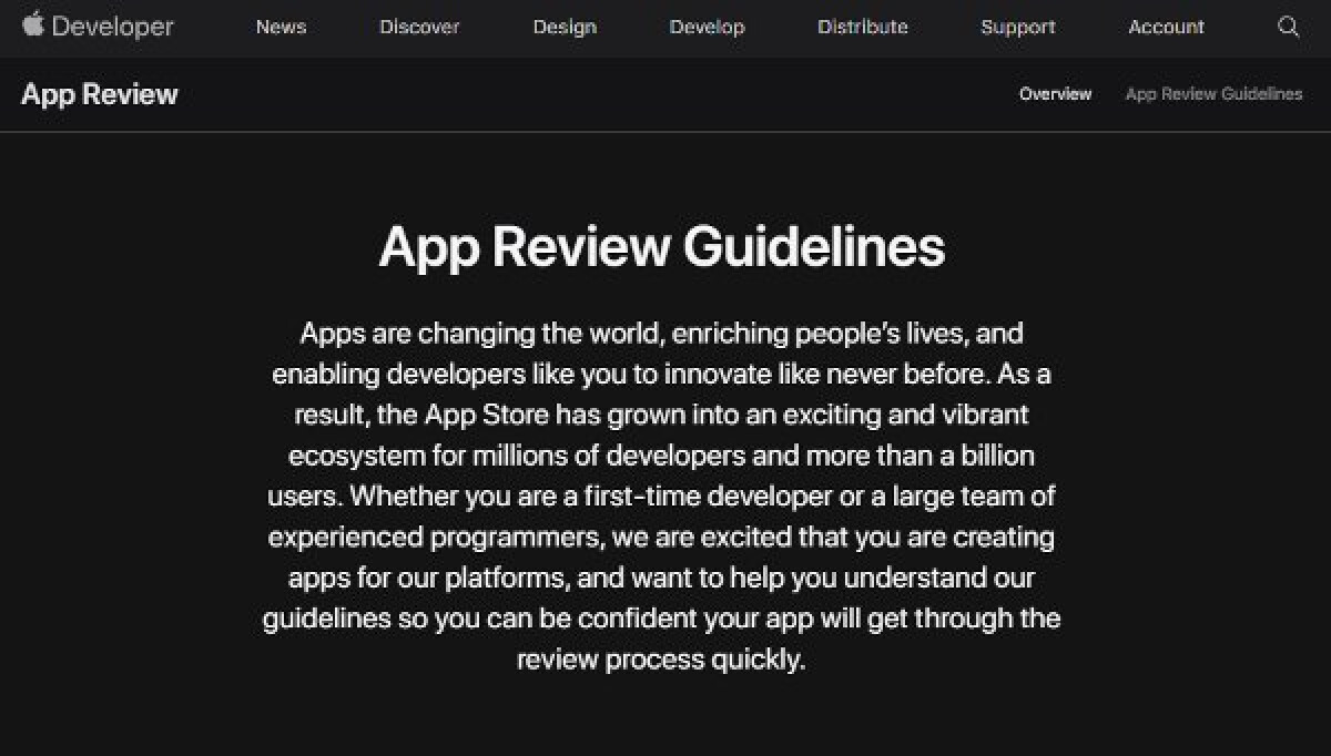 Schermafbeelding van Apple's App Review Guidelines op de website van Apple