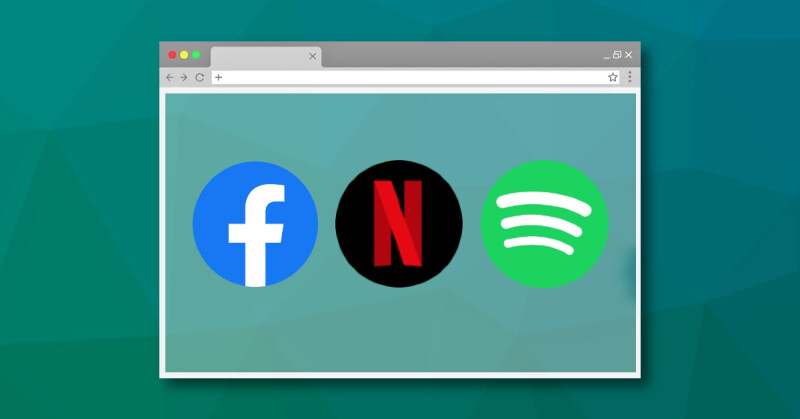 Browser venster met daarin logo's van 3 web applicaties